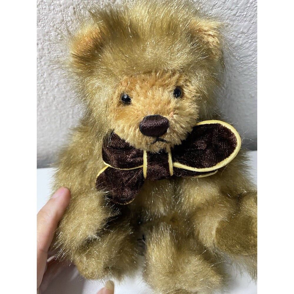 Rich Brown Teddy Bear Plush 14" Stuffed Animal Velvet Neck Bow Unique Face
